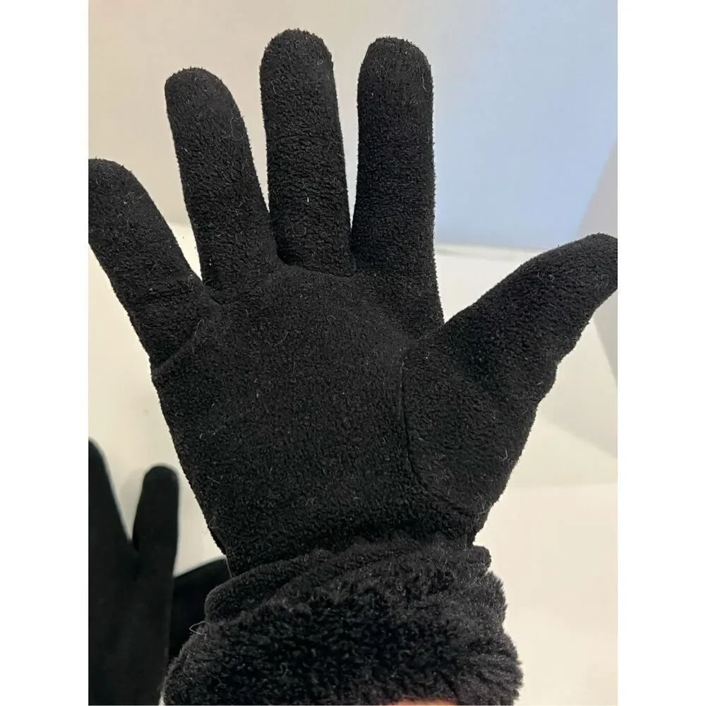Gemo France Women’s Black Fleece Faux Fur Trim Gloves See Description
